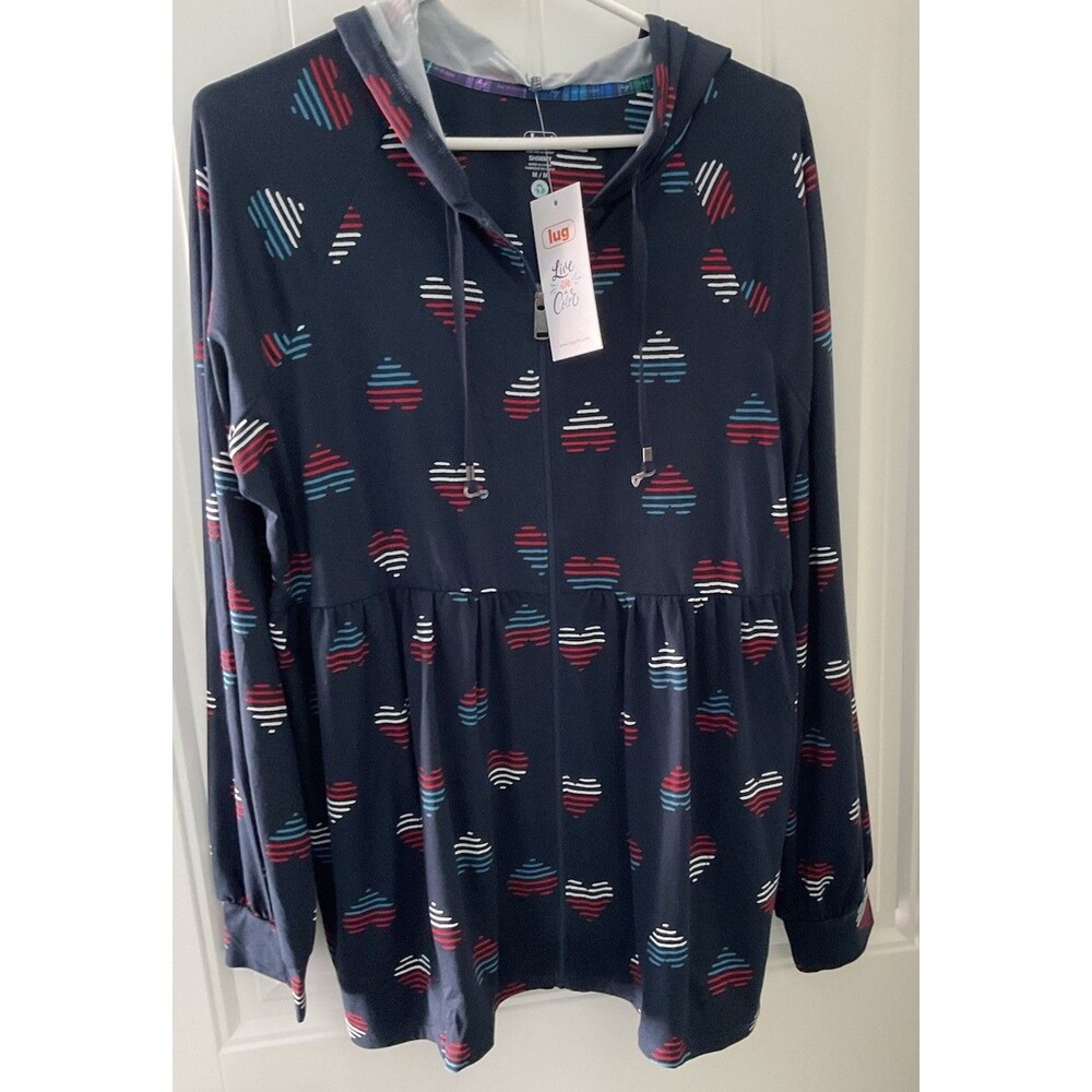 NWT LUG Shimmy Brushed Jersey Full Zip Hooded Jacket Size Medium Hearts Liberty